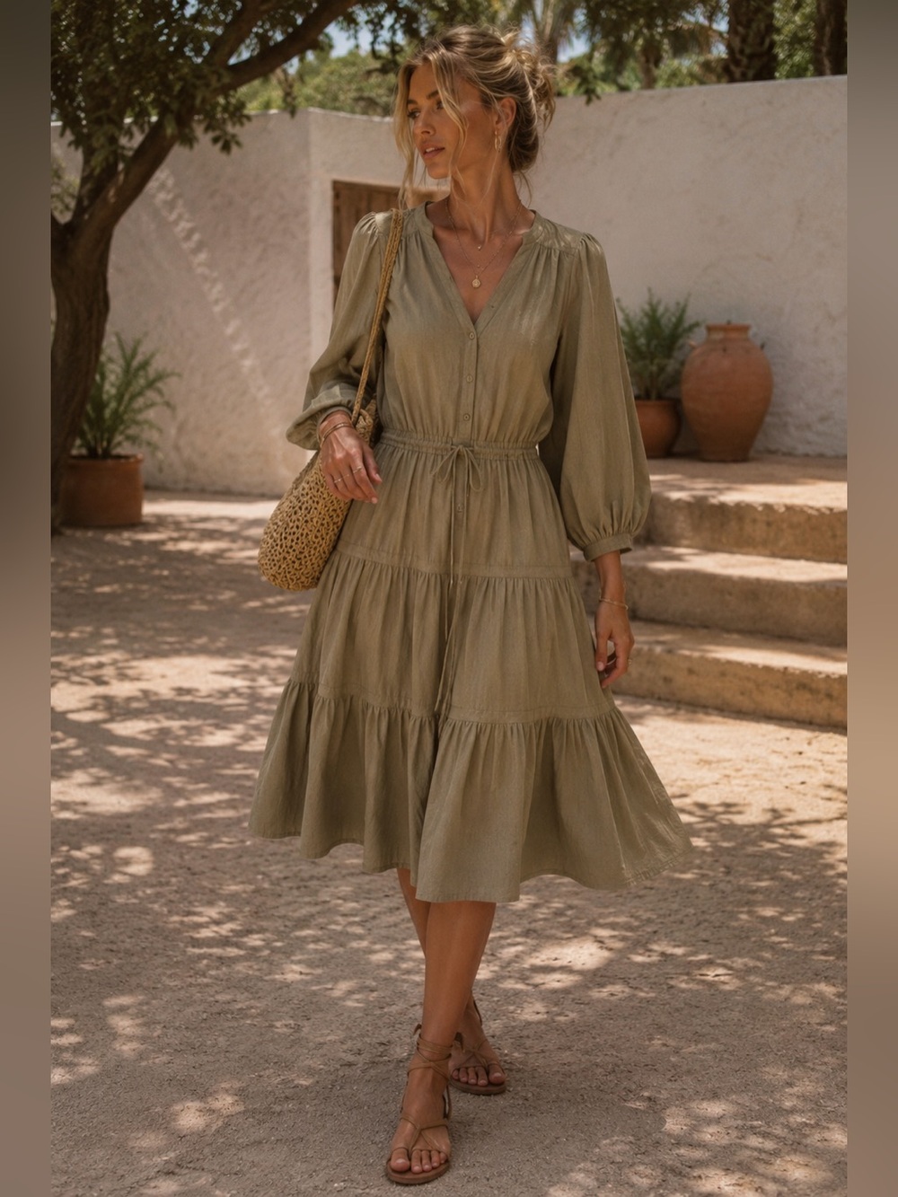 NWT Kara Thoms The Paloma long sleeve Dress – Khaki – Size S